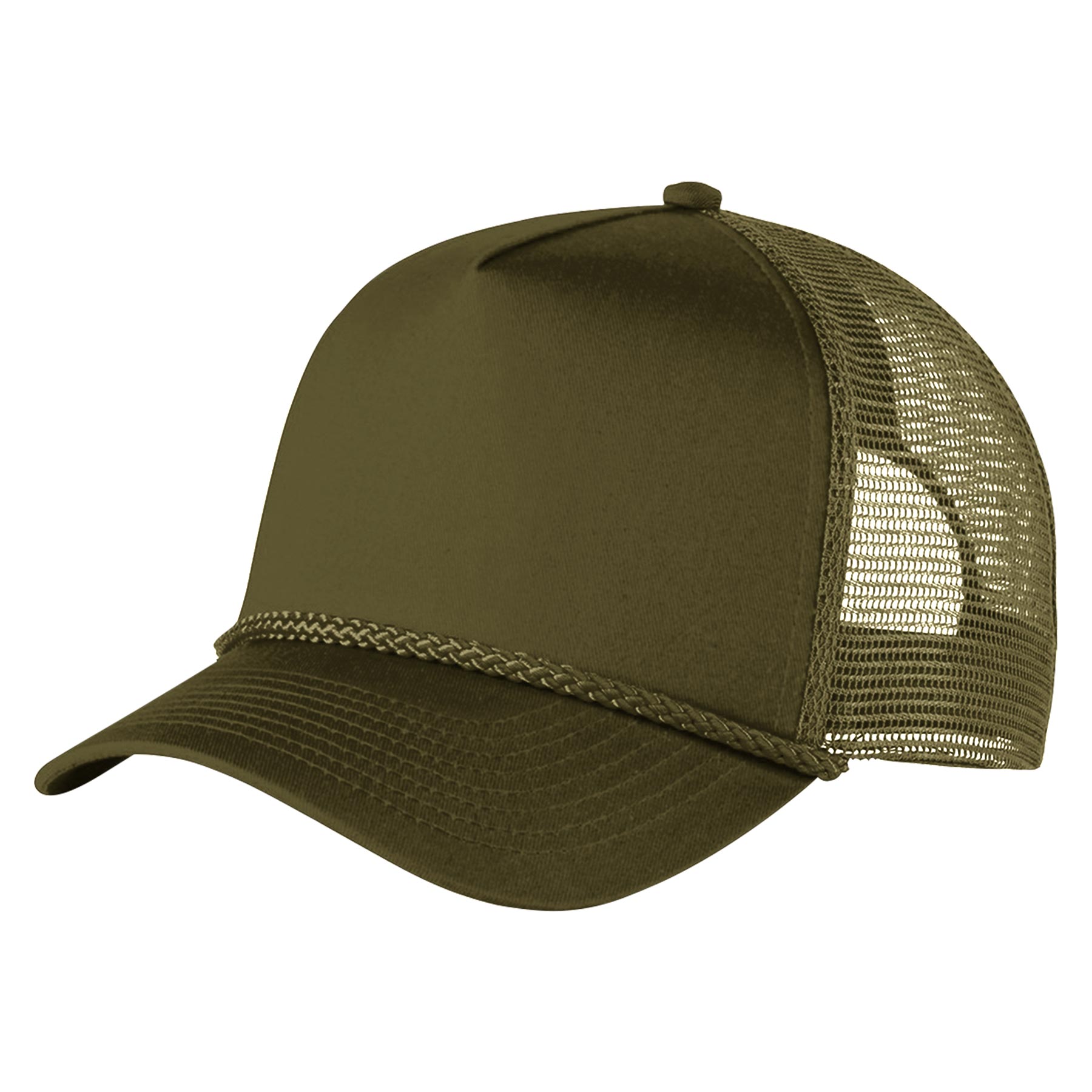 FlyFlyPromos - Structured 5 Panel Curved Bill Trucker Cap with Rope Image 6 - Promotional Product